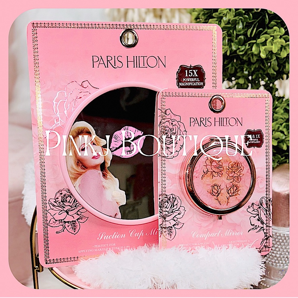 💗💋{Paris Hilton} Pink Glam {Compact+Suction Cup Mirror} Beauty Bundle!